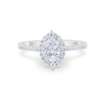 Oval Wedding Ring Halo Vintage Round Simulated CZ 925 Sterling Silver